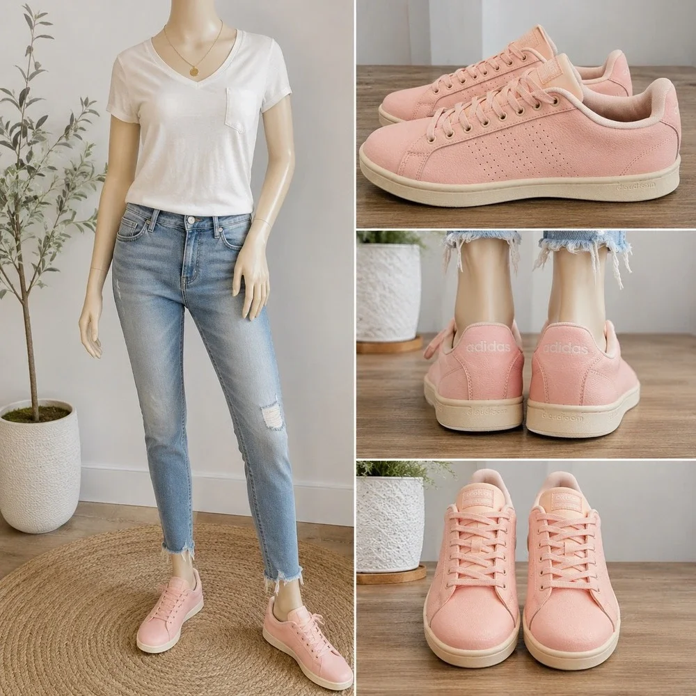 Adidas Neo Advantage Cloudfoam Pink Pebbled Leather Sneakers AW3977 Womens 11